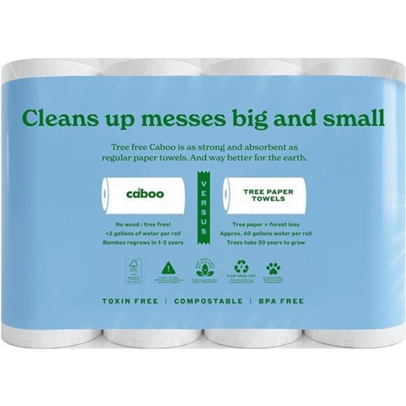 Bamboo Paper Towels, 8 Rolls, Earth Friendly Sustainable Kitchen Paper Towels - Picture 2 of 8